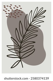 Abstract botanical poster with a hand-drawn palm leaf, organic shapes, and earthy tones. Modern wall art