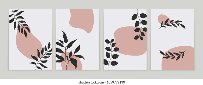 Abstract botanical poster set. Floral background set social media post with boho tropical shapes, wall art print design. Vector illustration.