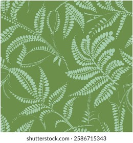 Abstract Botanical Seamless Pattern with Dotted Leaf Silhouettes