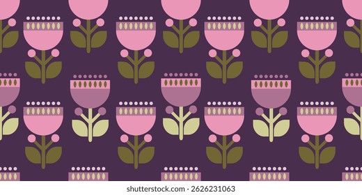 Abstract botanical seamless pattern of geometric flowers. Design for banner, fabric, print, textile, wallpaper.