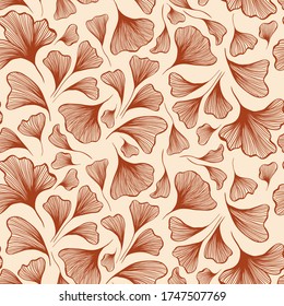 Abstract Botanical Seamless Pattern in Light Neutral Desert Colors with line art flowers, feminine minimalistic clean hand drawn vector lines for fabric textile design and wrapping paper