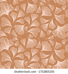 Abstract Botanical Seamless Pattern in Light Neutral Desert Colors with line art flowers, feminine minimalistic clean hand drawn vector lines for fabric textile design and wrapping paper