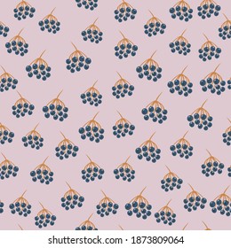 Abstract botanical seamless pattern with navy blue creative rowan shapes. Lilac background. Perfect for fabric design, textile print, wrapping, cover. Vector illustration