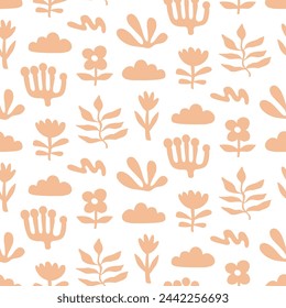 Abstract Botanical Seamless Pattern. Organic Shapes Motifs. Minimal Garden Ornament Vintage Background.