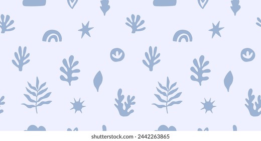 Abstract Botanical Seamless Pattern. Organic Shapes Motifs. Minimal Garden Ornament Vintage Background. Vector Illustration