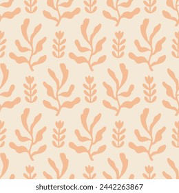 Abstract Botanical Seamless Pattern. Organic Shapes Motifs. Minimal Garden Ornament Vintage Background. Vector Illustration