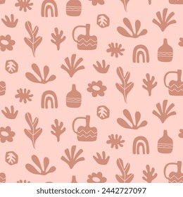 Abstraktes Botanisches nahtloses Muster. Organische Formen und Motive. Minimal Garten Ornament Vintage Hintergrund. Vektorgrafik