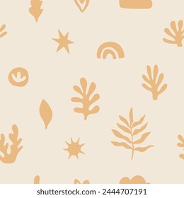 Abstract Botanical Seamless Pattern. Organic Shapes Motifs. Minimal Garden Ornament Vintage Background. Vector Illustration