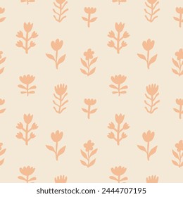 Abstract Botanical Seamless Pattern. Organic Shapes Motifs. Minimal Garden Ornament Vintage Background. Vector Illustration