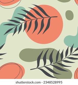 Abstract botanical seamless pattern. Palm leaves with smooth lines and shapes. Vector art