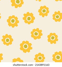 Abstract botanical seamless pattern. Simple flower shape. Colored vector illustration for printing, decoration, textile, branding design