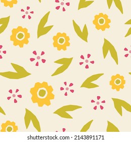 Resumen del patrón botánico sin costuras. Forma de flor simple. Ilustración vectorial coloreada para impresión, decoración, textil, diseño de marca
