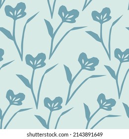 Abstract botanical seamless pattern. Simple flower shape. Monochrome vector illustration for printing, decoration, textile, branding design