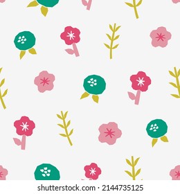 Abstract botanical seamless pattern. Simple flower shape. Colored vector illustration for printing, decoration, textile, branding design