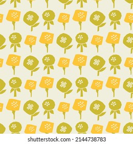 Abstract botanical seamless pattern. Simple flower shape. Colored vector illustration for printing, decoration, textile, branding design