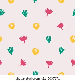 Abstract botanical seamless pattern. Simple flower shape. Colored vector illustration for printing, decoration, textile, branding design