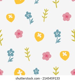 Abstract botanical seamless pattern. Simple flower shape. Colored vector illustration for printing, decoration, textile, branding design