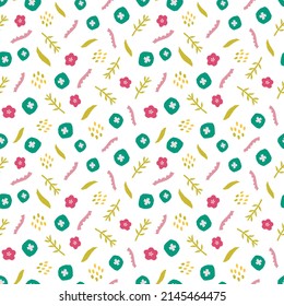 Abstract botanical seamless pattern. Simple flower shape. Colored vector illustration for printing, decoration, textile, branding design