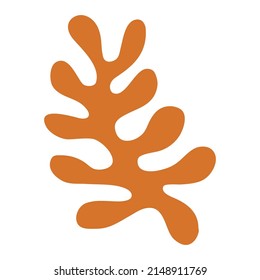 Abstract botanical shape leaves algae, bizarre orange. Vector illustration flat hand-drawn style