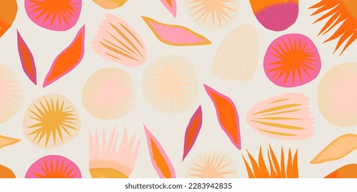 Abstract botanical shapes ethnic style pattern. Collage floral contemporary print. Fashionable template for design. 