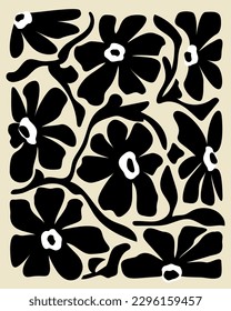 Abstract botanical shapes, style Matisse. Plants, flowers, paper cut collage. Modern design vector pattern, postcard, decoration, banner, cover, wallpaper.