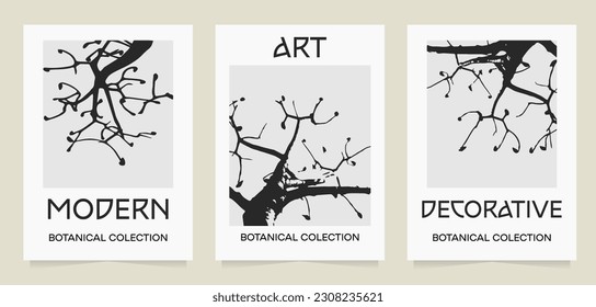 Abstract botanical silhouette art. Collection of minimalist aesthetic posters. Set of modern trendy design. Vector minimalism illustration. For printing, wall decor, prints, postcard.