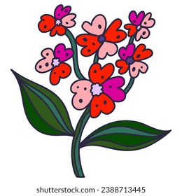 Abstract botanical sketch of flowers, combining vintage and modern elements in a cute, naive art style, ideal for nature-themed graphics.