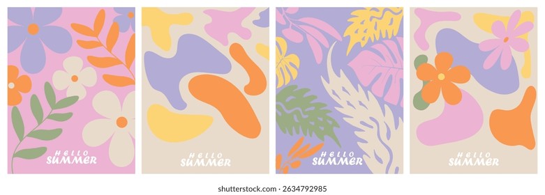 Abstract botanical summer cards collection ideal for posters, social Ads, covers, and stylish brand templates