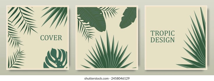 Abstractas diseño botánico de la cubierta del bloc de notas tropical. Fondo estético dibujado a mano con hojas exóticas tropicales. Para cuadernos, planificadores, folletos, libros, catálogos.