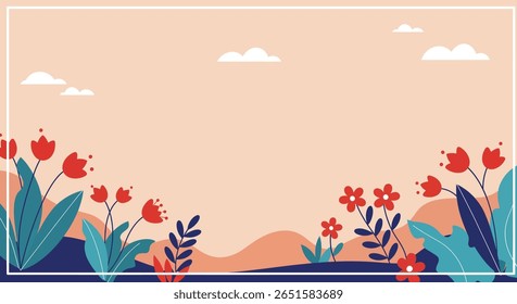 Abstract Botanical Vector Background with Colorful Leaves Border in Flat Style. Eps 10