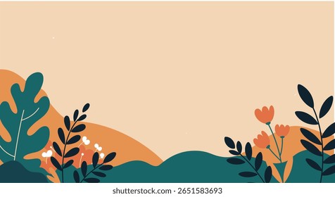Abstract Botanical Vector Background with Colorful Leaves Border in Flat Style. Eps 10