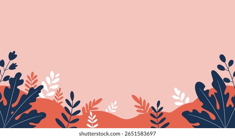 Abstract Botanical Vector Background with Colorful Leaves Border in Flat Style. Eps 10