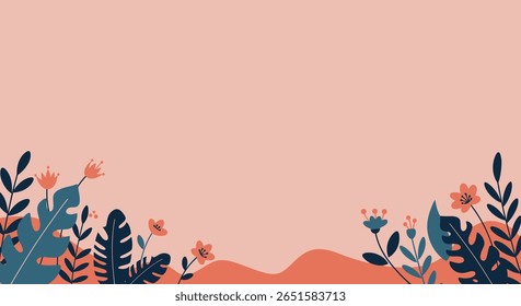 Abstract Botanical Vector Background with Colorful Leaves Border in Flat Style. Eps 10