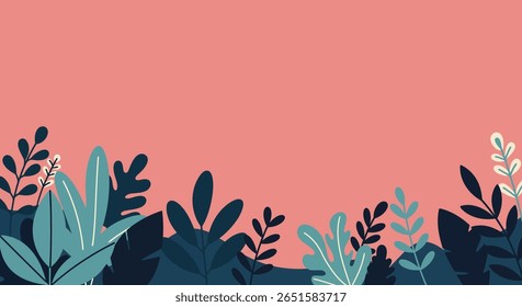 Abstract Botanical Vector Background with Colorful Leaves Border in Flat Style. Eps 10