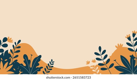 Abstract Botanical Vector Background with Colorful Leaves Border in Flat Style. Eps 10