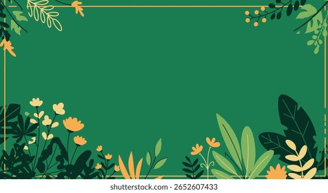 Abstract Botanical Vector Background with Colorful Leaves Border in Flat Style. Eps 10