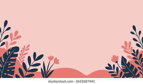 Abstract Botanical Vector Background with Colorful Leaves Border in Flat Style. Eps 10