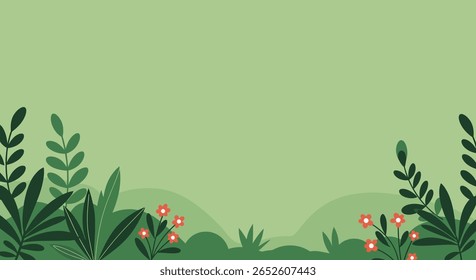 Abstract Botanical Vector Background with Colorful Leaves Border in Flat Style. Eps 10