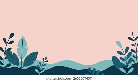 Abstract Botanical Vector Background with Colorful Leaves Border in Flat Style. Eps 10