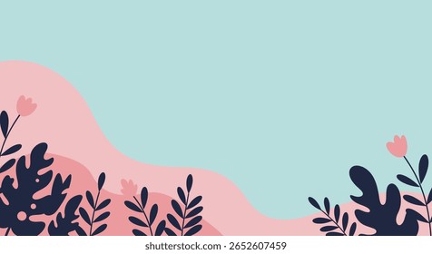 Abstract Botanical Vector Background with Colorful Leaves Border in Flat Style. Eps 10