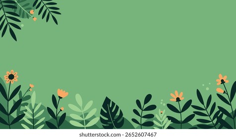 Abstract Botanical Vector Background with Colorful Leaves Border in Flat Style. Eps 10