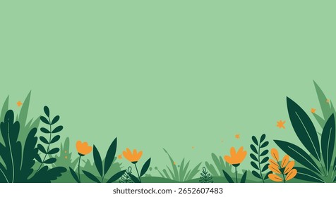 Abstrakter botanischer Vektorhintergrund mit buntem Blattrand im flachen Stil. EPS 10
