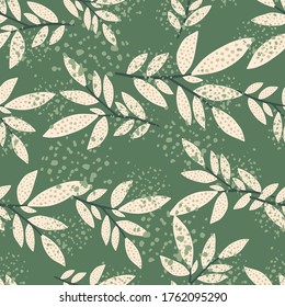 Abstract botanical vector background. Rustic forest foliage branches seamless pattern. Twigs and leaves endless wallpaper. Decorative backdrop for fabric design, textile print, wrapping paper