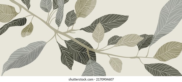 Abstract botanical vector background. Tropical plant wallpaper with foliage, tree branches, leaves in hand drawn pattern. Green watercolor botanical design for cover, prints, wall art, decorative.