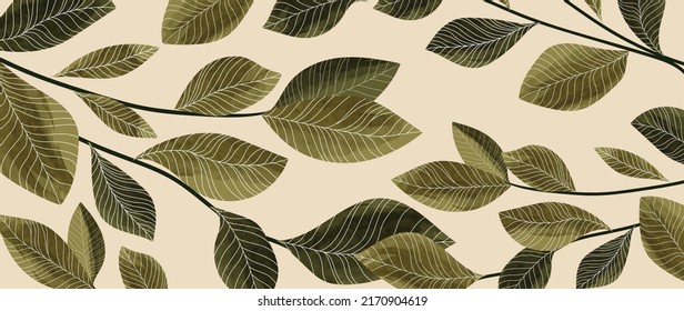 Resumen del fondo del vector botánico. Papel tapiz de planta tropical con follaje, ramas de árbol, hojas en patrón dibujado a mano. Diseño de bosque botánico verde para cubierta, huellas, arte de pared, decorativo.