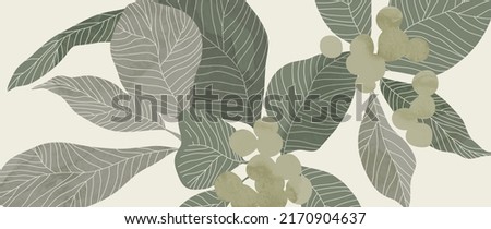 Resumen del fondo del vector botánico. Papel tapiz de planta tropical con follaje, ramas de árbol, hojas en patrón dibujado a mano. Diseño botánico de acuarela verde para cubierta, estampado, arte de pared, decorativo.