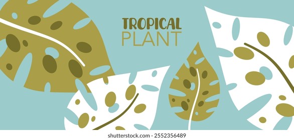 Abstract botanical wall art. Foliage drawing with leaves vector illustration on blue background. Minimalist Plant design for wall framed prints, canvas prints, poster, home decor, cover, wallpaper.