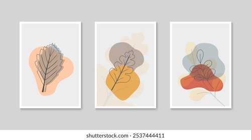 Abstractas cartel botánico del arte de la pared. Dibujo minimalista del arte de la línea de la hoja. Ilustración vectorial