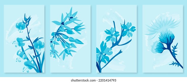 Abstract botanical wall art set. Vector illustration in scandinavian design