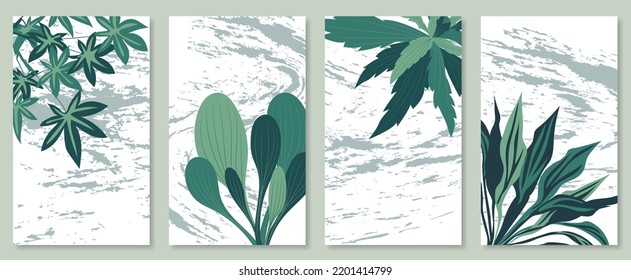 Abstract botanical wall art set. Vector illustration in scandinavian design